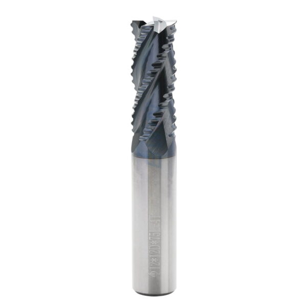 Roughing End mill: 12mm Dia, 30mm LOC, 12mm Shank, 75mm OAL, 4 Flute, Solid Carbide, AlTiN Coated