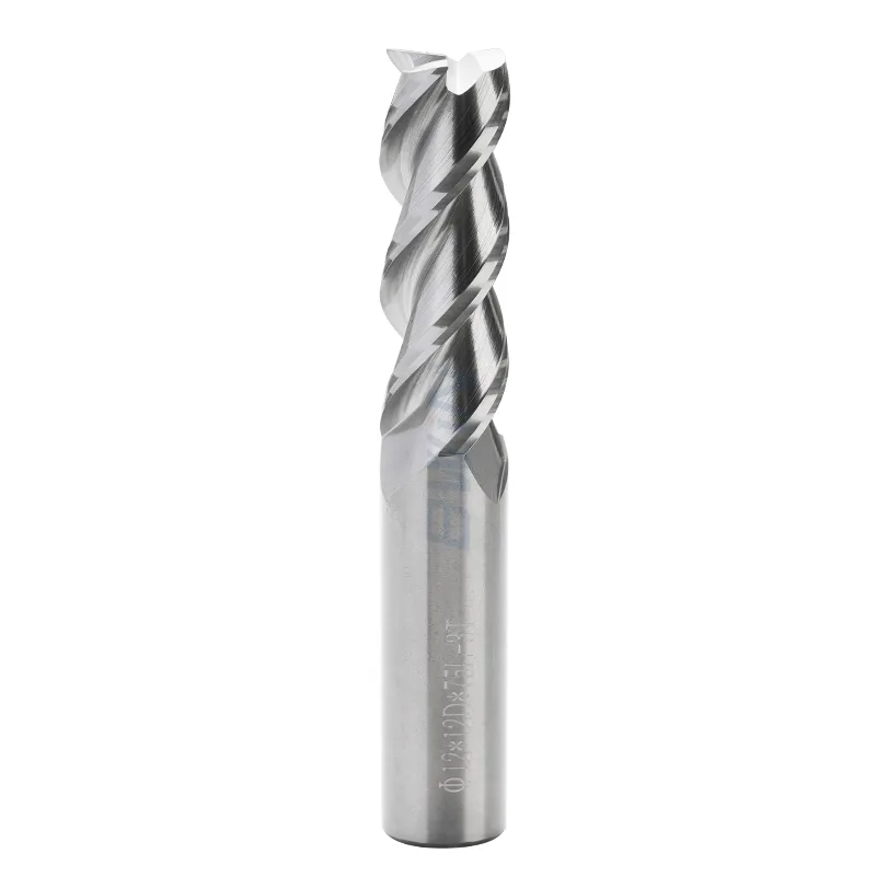 Aluminum End mill: 12mm Dia, 36mm LOC, 12mm Shank, 75mm OAL, 3 Flute, Solid Carbide, Uncoated