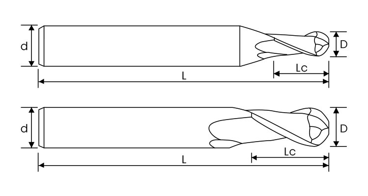 bwin DLC coated ball nose end mill demension